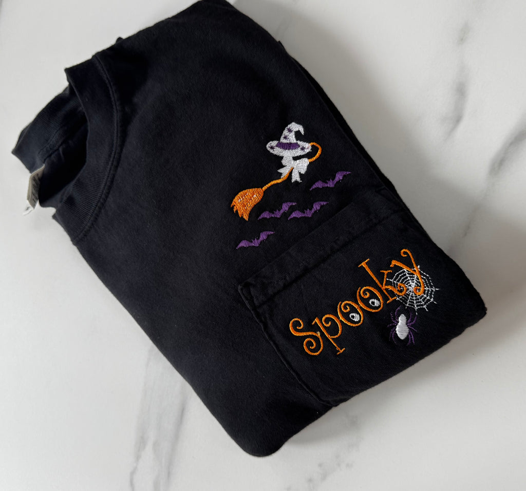 Spooky Embroidered Pocket T-Shirt