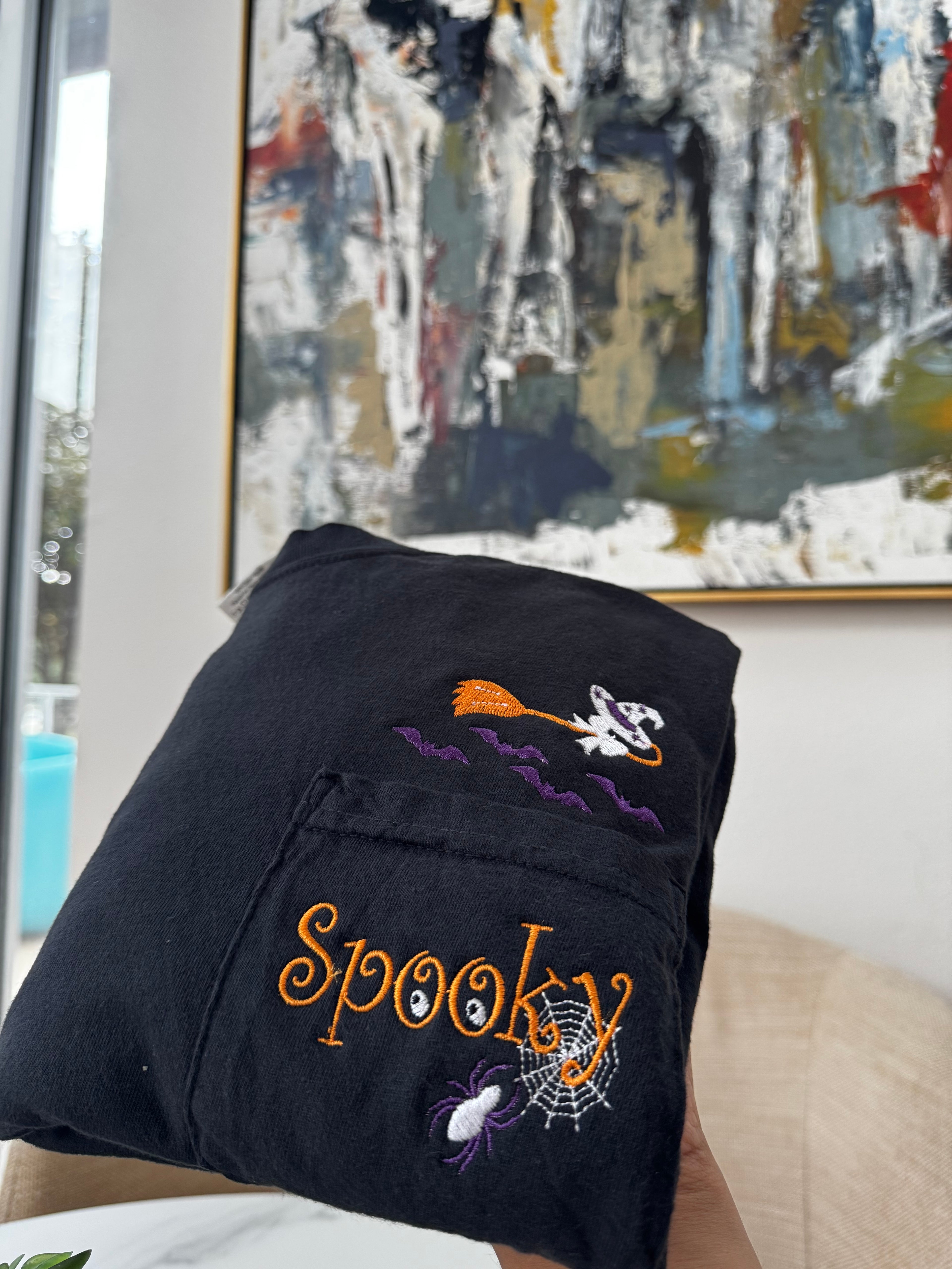 Spooky Embroidered Pocket T-Shirt