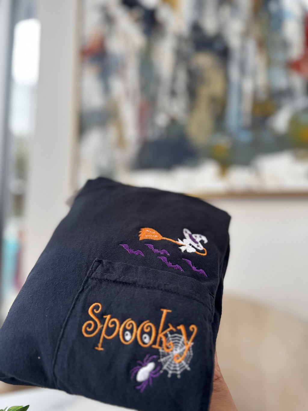 Spooky Embroidered Pocket T-Shirt