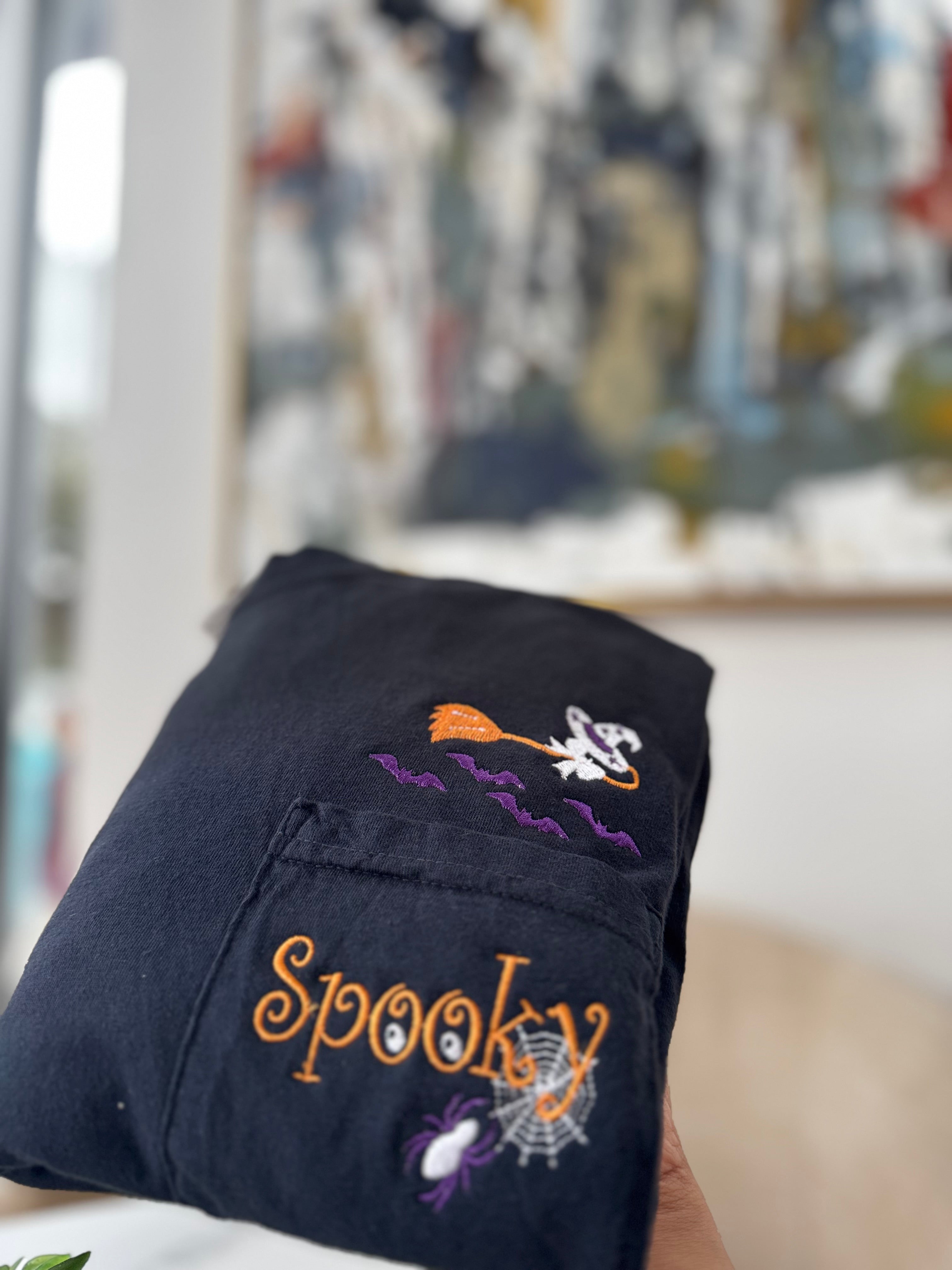 Spooky Embroidered Pocket T-Shirt