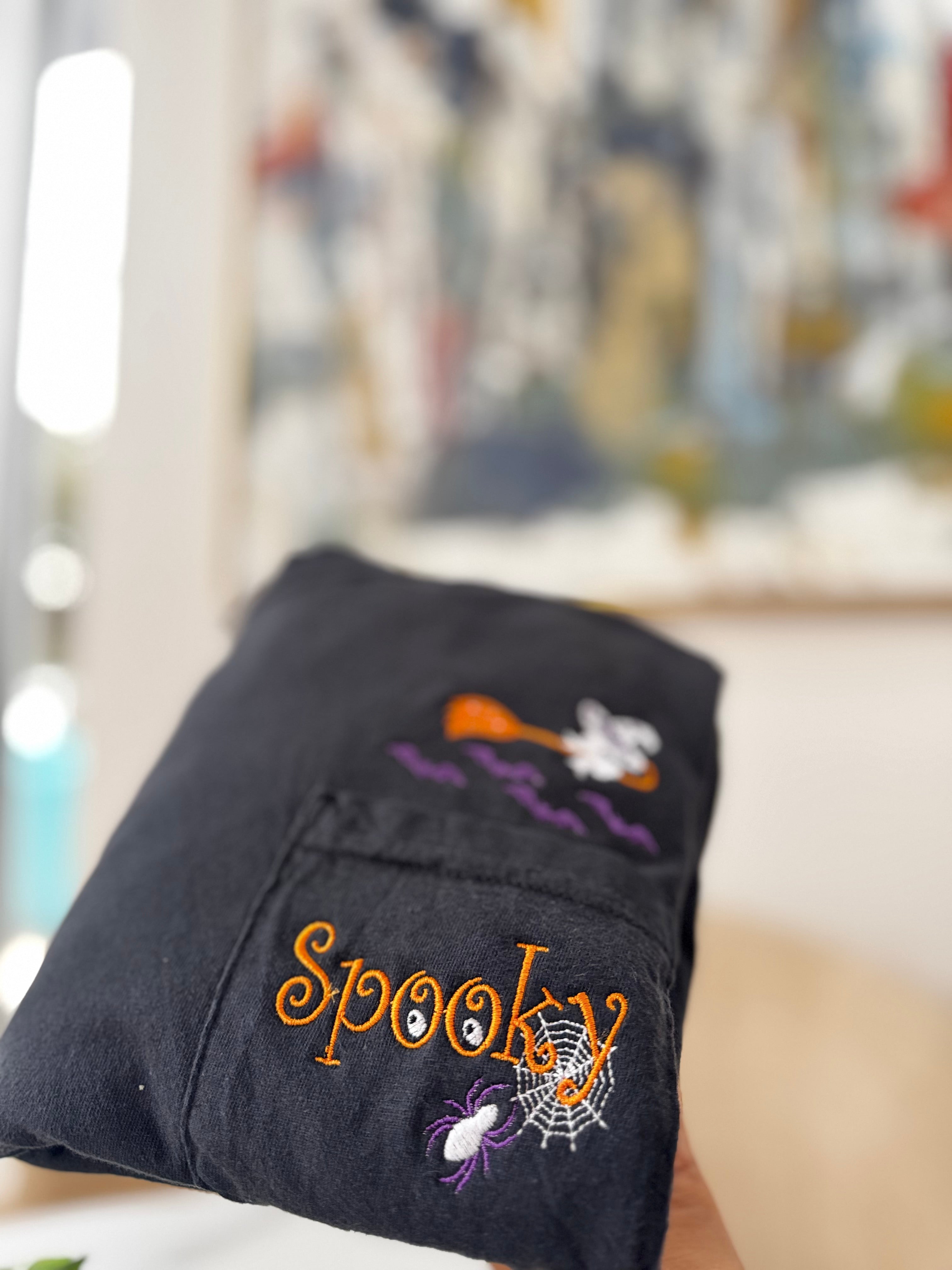 Spooky Embroidered Pocket T-Shirt