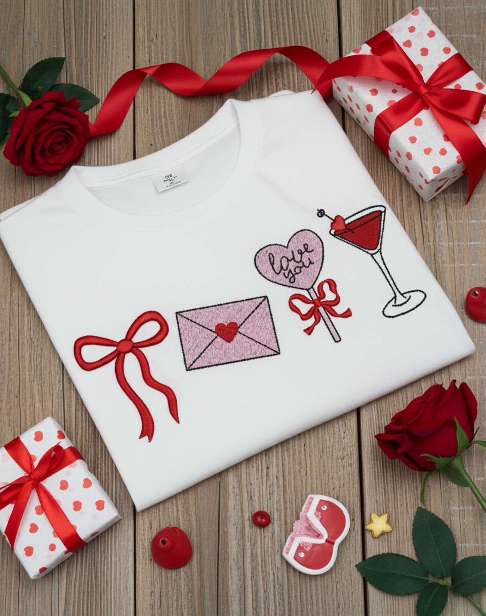 Love Letter Heart Bow Cocktail Embroidered Sweatshirt
