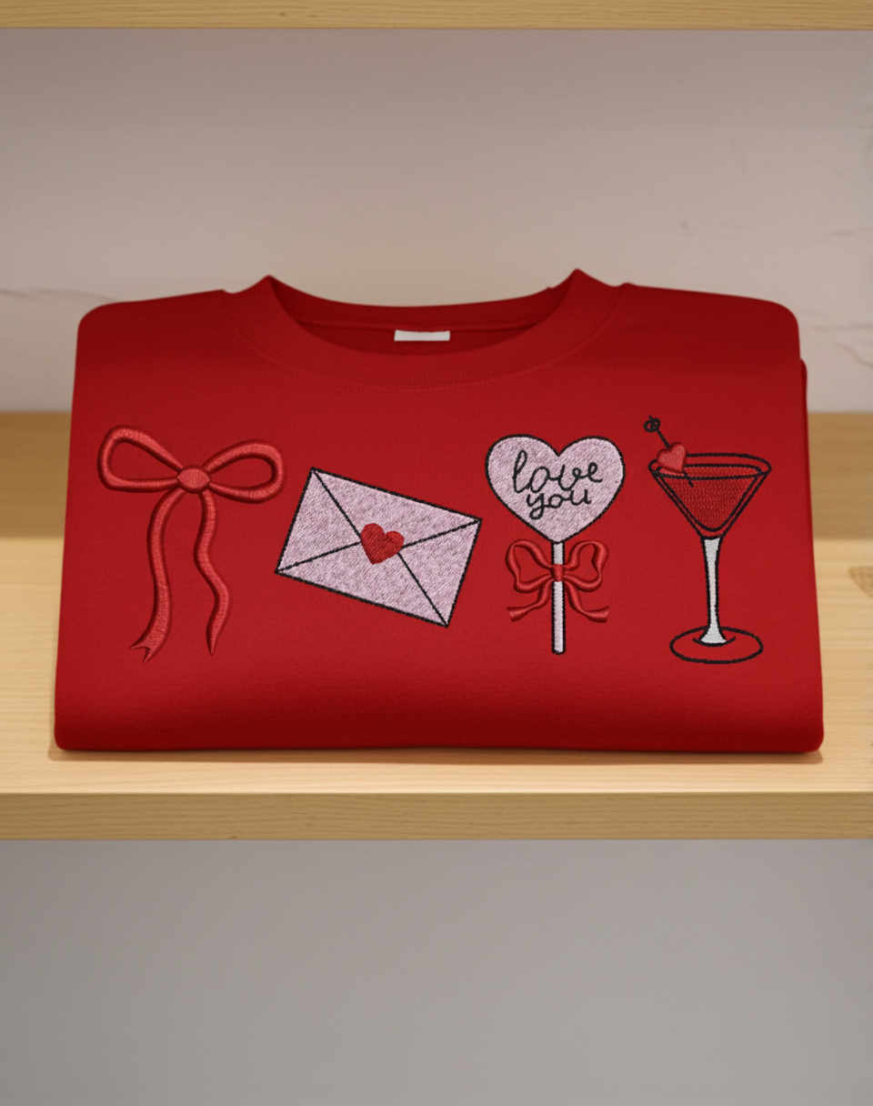 Love Letter Heart Bow Cocktail Embroidered Sweatshirt