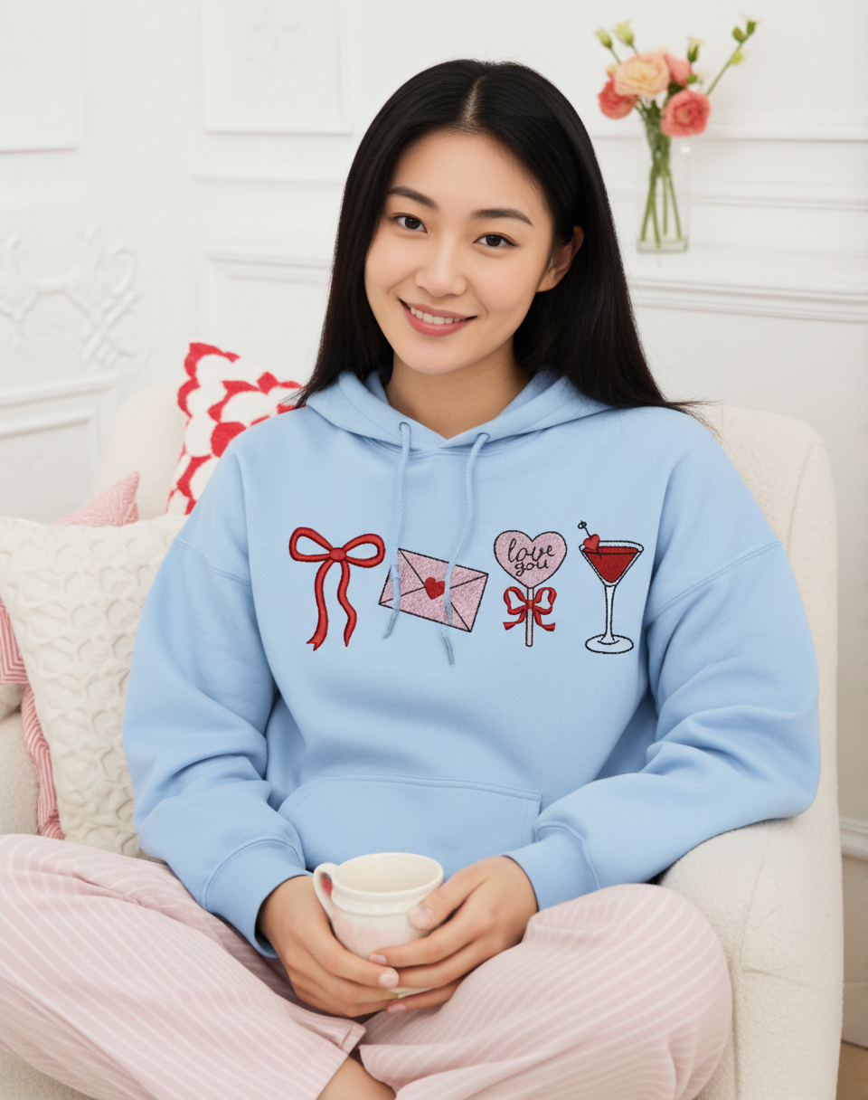 Love Letter Heart Bow Cocktail Embroidered Sweatshirt
