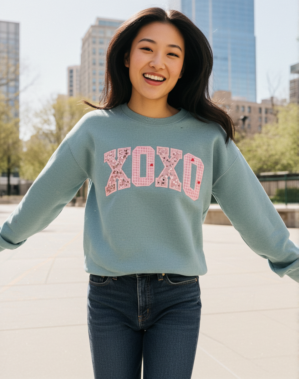 XOXO Appliqué Embroidered Sweatshirt