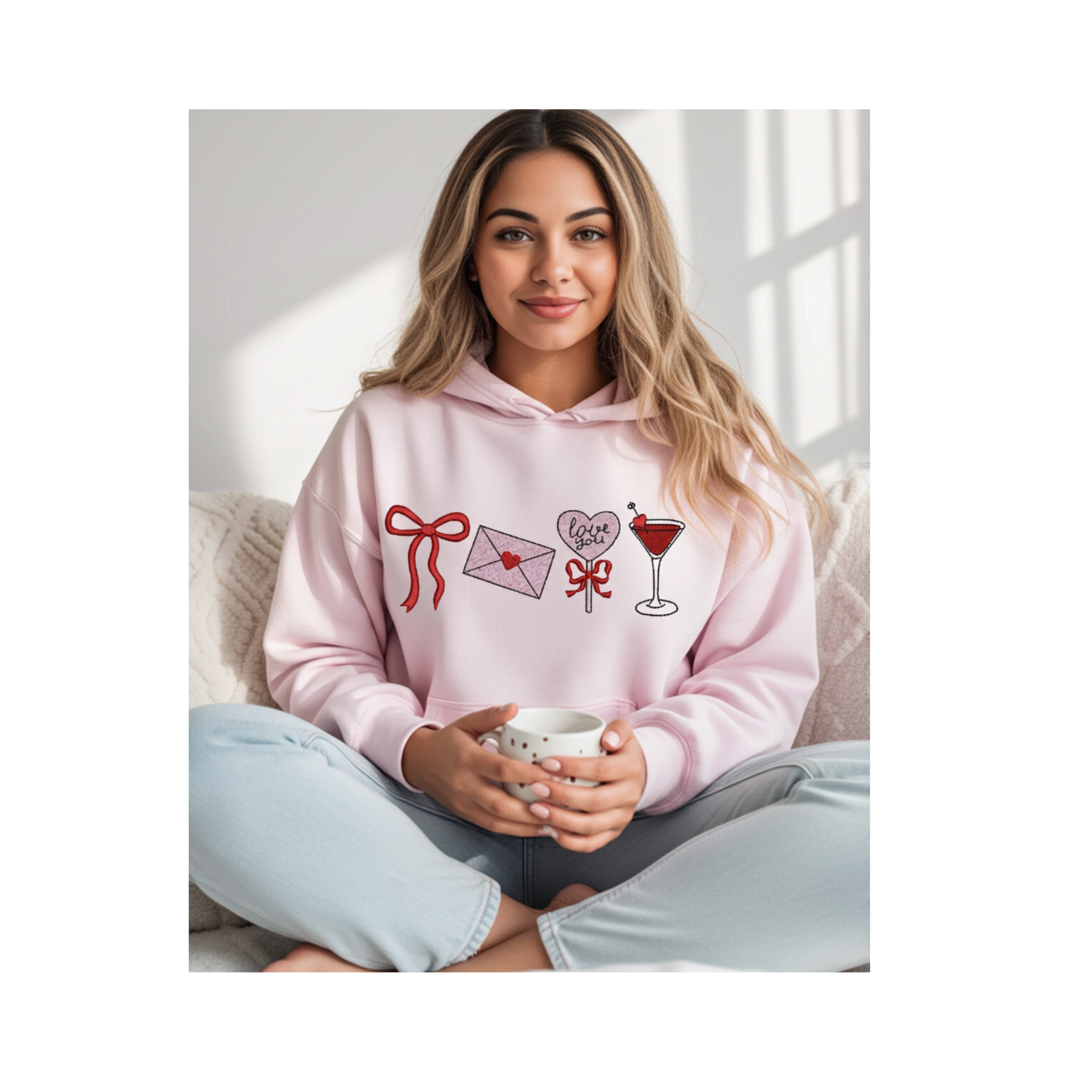 Love Letter Heart Bow Cocktail Embroidered Sweatshirt